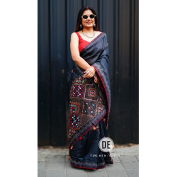 Exquisite Tussar Silk Saree with Kutch & Kantha Handwork 