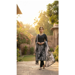 Party wear Readymade Crepe Fabric Kurti, Pant, Dupatta Set -JN-1119-F