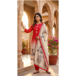Party wear Readymade Crepe Fabric Kurti, Pant, Dupatta Set -JN-1119-E