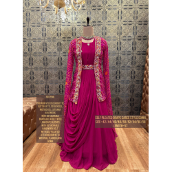 A beautiful party wear self pleated drape saree style readymade gown  for all size womens-SK-80024