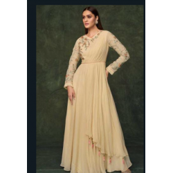  New Collection of  Long georette gown with embroidery work  in pleated design-SK-GN45