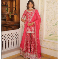 Vistara lifestyle presenting a ready to wear palazzo suit with embroidery and foil work -VS28903