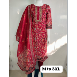Ready to wear premium designer readymade party wear straight slide cut kurti with hand embroiderry work oN chanderi fabric SREYA-457